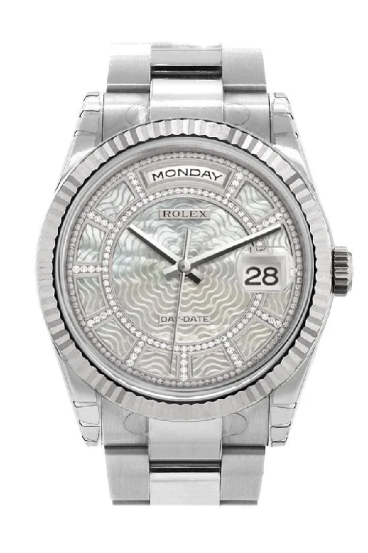 Rolex Day-Date 36 Carousel of white mother-of-pearl Dial Fluted Bezel Oyster White Gold Watch 118239