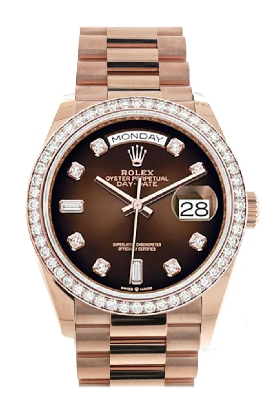 Rolex Day-Date 36 Brown ombrŽ Diamond Dial Diamond Bezel 18K Everose Gold President Watch 128345RBR