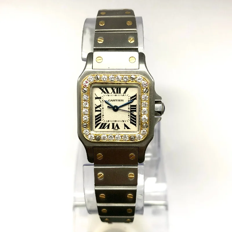 CARTIER SANTOS GALBEE 24mm Automatic 2 Tone Watch 0.69TCW Diamond Bezel