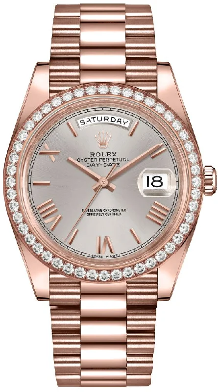 Rolex Everose Gold Day-Date 40 Watch - Everose Gold Bezel - Sundust Bevelled Roman Dial - President Bracelet (Ref#228345RBR)