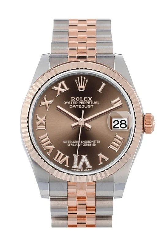 Rolex Datejust 31 Chocolate Large VI set with diamonds Dial Fluted Bezel 18K Everose Gold Two Tone Jubilee Watch 278271