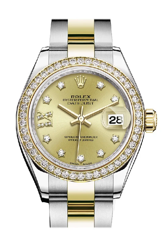 Rolex Datejust 28 Champagne Diamond Star Dial Diamond Bezel Yellow Gold Ladies Watch 279383RBR 279383