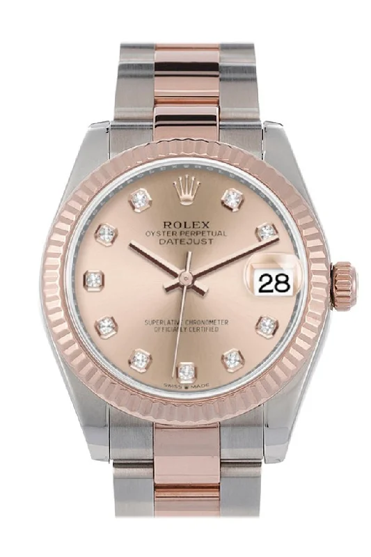 Rolex Datejust 31 Rose Diamond Dial Fluted Bezel 18K Everose Gold Two Tone Watch 278271