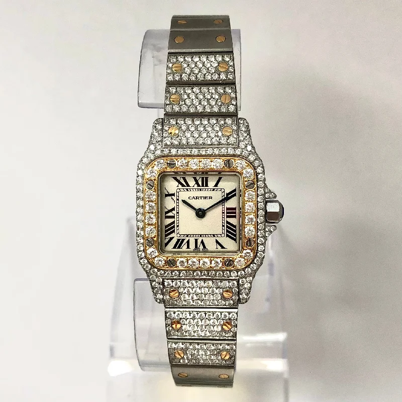 SANTOS De CARTIER GALBEE 24mm Quartz 2 Tone 4.08TCW Diamond Watch NEW Model