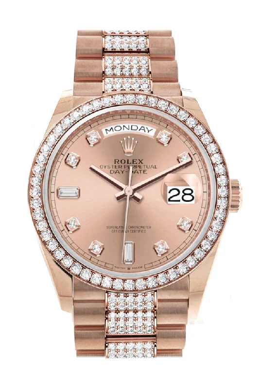 Rolex Day-Date 36 RosŽ Colour Dial Diamond Bezel 18K Everose Gold Diamond President Watch 128345RBR