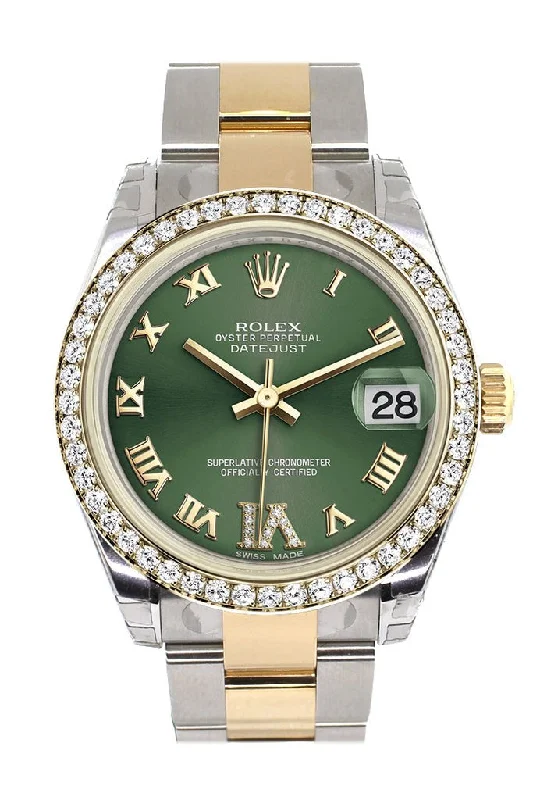 Rolex Datejust 31 Olive greenLarge VI Diamonds Dial Diamond Bezel Yellow Gold Two Tone Watch 178383